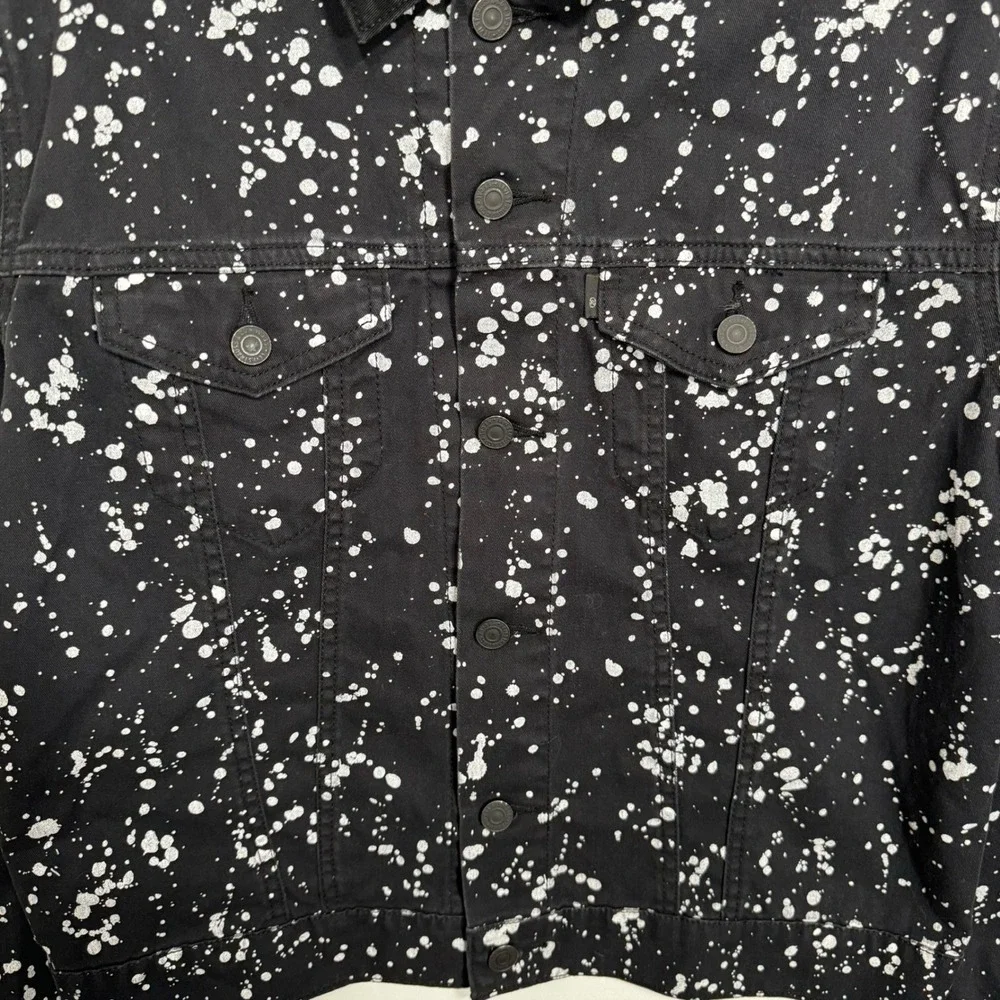 Levi Strauss & Co Paint Splatter Denim‎ Trucker Jacket Small Black Excellent - Picture 4 of 7